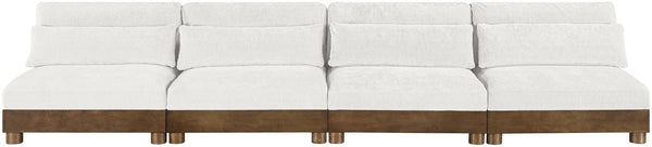 Meridian Furniture Turin Art Deco Modular Sofa Plush Chenille Upholstery Walnut Frame Living Room 606Cream-S4B