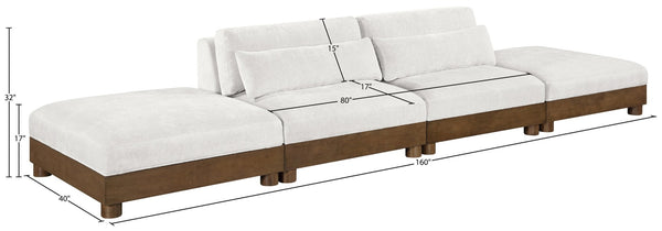 Meridian Furniture Turin Art Deco Modular Sofa Four Piece Chenille Upholstered Living Room Sectional 606Cream-S4C