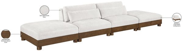 Meridian Furniture Turin Art Deco Modular Sofa Four Piece Chenille Upholstered Living Room Sectional 606Cream-S4C