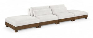 Meridian Furniture Turin Art Deco Modular Sofa Four Piece Chenille Upholstered Living Room Sectional 606Cream-S4C