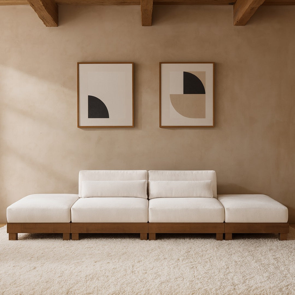 Meridian Furniture Turin Art Deco Modular Sofa Four Piece Chenille Upholstered Living Room Sectional 606Cream-S4C