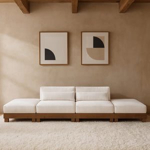 Meridian Furniture Turin Art Deco Modular Sofa Four Piece Chenille Upholstered Living Room Sectional 606Cream-S4C