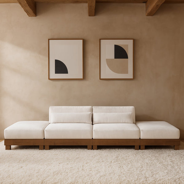 Meridian Furniture Turin Art Deco Modular Sofa Four Piece Chenille Upholstered Living Room Sectional 606Cream-S4C