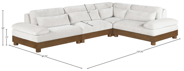 Meridian Furniture Turin Art Deco Four Piece Modular Sectional with Chenille Upholstery for Large Living Spaces 606Cream-Sec4A