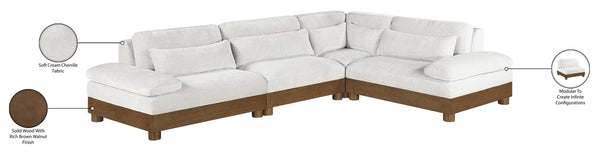 Meridian Furniture Turin Art Deco Four Piece Modular Sectional with Chenille Upholstery for Large Living Spaces 606Cream-Sec4A