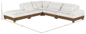 Meridian Furniture Turin Five Piece Modular Sectional Plush Chenille Low Profile Art Deco Living Room 606Cream-Sec5D