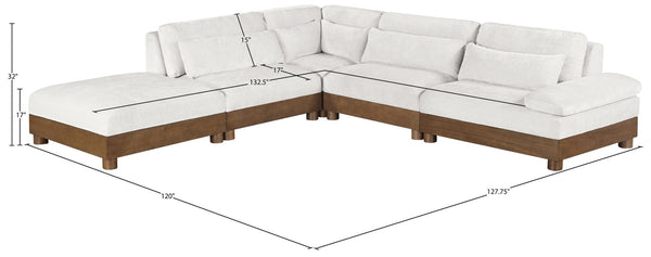 Meridian Furniture Turin Five Piece Modular Sectional Plush Chenille Low Profile Art Deco Living Room 606Cream-Sec5D