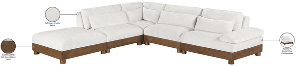 Meridian Furniture Turin Five Piece Modular Sectional Plush Chenille Low Profile Art Deco Living Room 606Cream-Sec5D