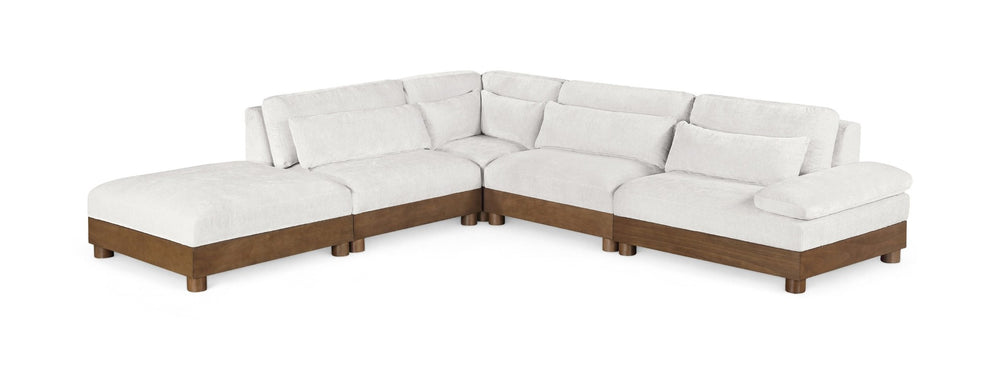 Meridian Furniture Turin Five Piece Modular Sectional Plush Chenille Low Profile Art Deco Living Room 606Cream-Sec5D