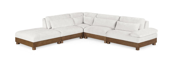 Meridian Furniture Turin Five Piece Modular Sectional Plush Chenille Low Profile Art Deco Living Room 606Cream-Sec5D