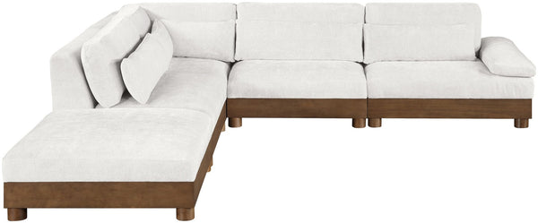 Meridian Furniture Turin Five Piece Modular Sectional Plush Chenille Low Profile Art Deco Living Room 606Cream-Sec5D