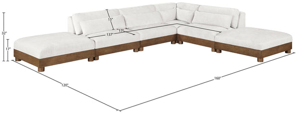 Meridian Furniture Turin Six Piece Modular Sectional Plush Chenille Art Deco Living Room Sofa Set 606Cream-Sec6B