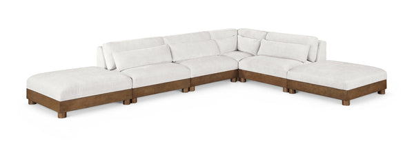Meridian Furniture Turin Six Piece Modular Sectional Plush Chenille Art Deco Living Room Sofa Set 606Cream-Sec6B