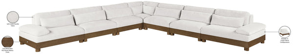 Meridian Furniture Turin Seven Piece Modular Sectional Cream Chenille Art Deco Low Profile Living Room 606Cream-Sec7A