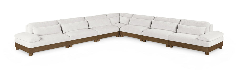 Meridian Furniture Turin Seven Piece Modular Sectional Cream Chenille Art Deco Low Profile Living Room 606Cream-Sec7A