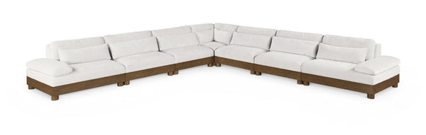 Meridian Furniture Turin Seven Piece Modular Sectional Cream Chenille Art Deco Low Profile Living Room 606Cream-Sec7A
