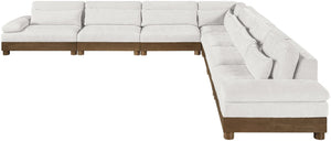 Meridian Furniture Turin Seven Piece Modular Sectional Cream Chenille Art Deco Low Profile Living Room 606Cream-Sec7A