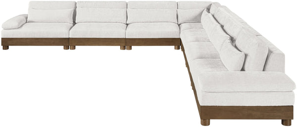 Meridian Furniture Turin Seven Piece Modular Sectional Cream Chenille Art Deco Low Profile Living Room 606Cream-Sec7A