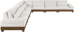 Meridian Furniture Turin Seven Piece Modular Sectional Cream Chenille Art Deco Low Profile Living Room 606Cream-Sec7A
