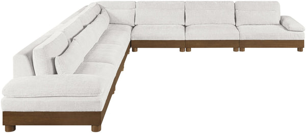 Meridian Furniture Turin Seven Piece Modular Sectional Cream Chenille Art Deco Low Profile Living Room 606Cream-Sec7A
