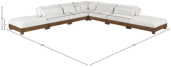 Meridian Furniture Turin Seven Piece Modular Sectional Chenille Upholstered Art Deco Living Room Sofa 606Cream-Sec7B