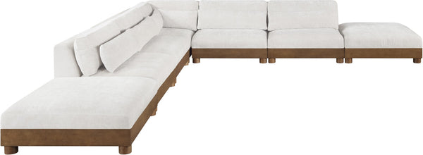 Meridian Furniture Turin Seven Piece Modular Sectional Chenille Upholstered Art Deco Living Room Sofa 606Cream-Sec7B