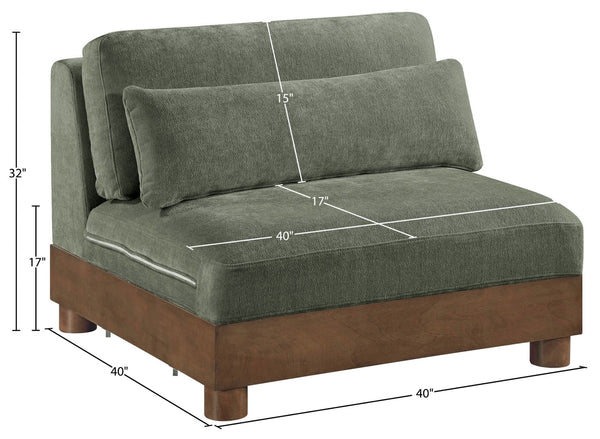 Meridian Furniture Turin Chenille Armless Modular Chair Art Deco Oak Frame Plush Living Room Seating Green 606 606Green-Armless