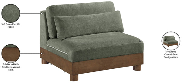 Meridian Furniture Turin Chenille Armless Modular Chair Art Deco Oak Frame Plush Living Room Seating Green 606 606Green-Armless