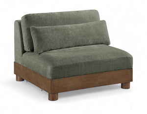 Meridian Furniture Turin Chenille Armless Modular Chair Art Deco Oak Frame Plush Living Room Seating Green 606 606Green-Armless