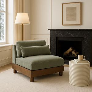 Meridian Furniture Turin Chenille Armless Modular Chair Art Deco Oak Frame Plush Living Room Seating Green 606 606Green-Armless