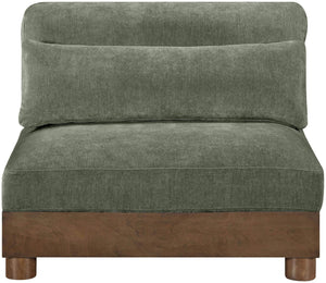 Meridian Furniture Turin Chenille Armless Modular Chair Art Deco Oak Frame Plush Living Room Seating Green 606 606Green-Armless