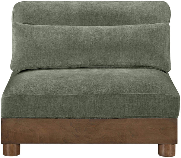 Meridian Furniture Turin Chenille Armless Modular Chair Art Deco Oak Frame Plush Living Room Seating Green 606 606Green-Armless