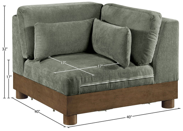Meridian Furniture Turin Modular Corner Chair Art Deco Chenille Upholstery Low Profile Sectional Living Room Green 606Green-Corner