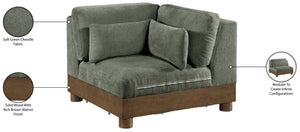 Meridian Furniture Turin Modular Corner Chair Art Deco Chenille Upholstery Low Profile Sectional Living Room Green 606Green-Corner