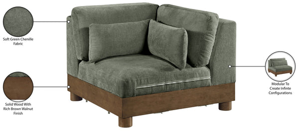 Meridian Furniture Turin Modular Corner Chair Art Deco Chenille Upholstery Low Profile Sectional Living Room Green 606Green-Corner