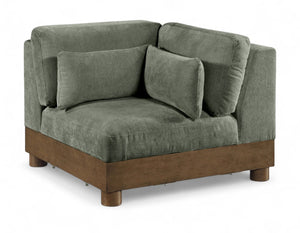 Meridian Furniture Turin Modular Corner Chair Art Deco Chenille Upholstery Low Profile Sectional Living Room Green 606Green-Corner