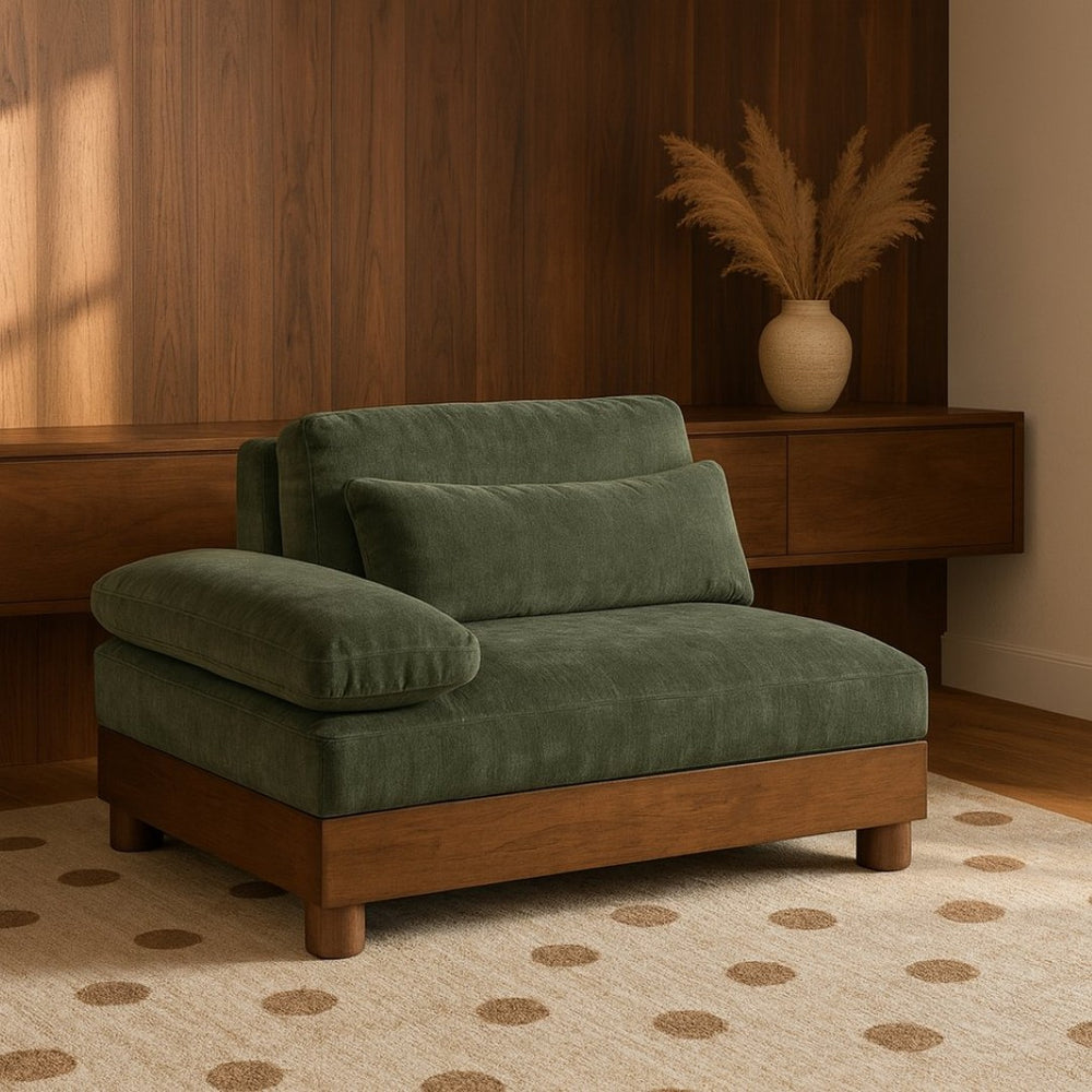 Meridian Furniture Turin Art Deco Modular Left Arm Chair Plush Chenille Upholstery for Living Room Sectionals Green 606Green-LAF