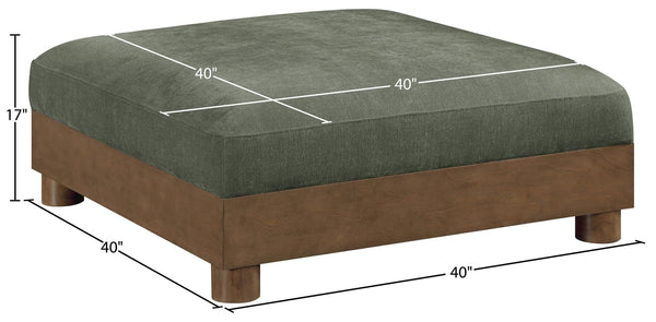 Meridian Furniture Turin Chenille Modular Ottoman Art Deco Low Profile Piece for Living Room Sectional Layouts Green 606Green-Ott