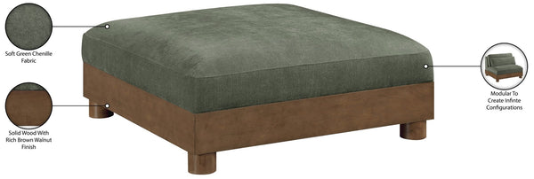 Meridian Furniture Turin Chenille Modular Ottoman Art Deco Low Profile Piece for Living Room Sectional Layouts Green 606Green-Ott
