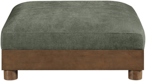 Meridian Furniture Turin Chenille Modular Ottoman Art Deco Low Profile Piece for Living Room Sectional Layouts Green 606Green-Ott