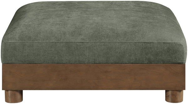 Meridian Furniture Turin Chenille Modular Ottoman Art Deco Low Profile Piece for Living Room Sectional Layouts Green 606Green-Ott