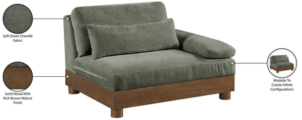 Meridian Furniture Turin Chenille Upholstered Modular Right Arm Chair Art Deco Low Profile Living Room Seat Green 606 606Green-RAF