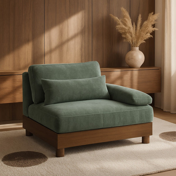 Meridian Furniture Turin Chenille Upholstered Modular Right Arm Chair Art Deco Low Profile Living Room Seat Green 606 606Green-RAF