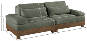 Meridian Furniture Turin Two Piece Modular Sofa Green Chenille Art Deco Low Profile Living Room 606Green-S2A