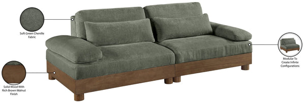 Meridian Furniture Turin Two Piece Modular Sofa Green Chenille Art Deco Low Profile Living Room 606Green-S2A