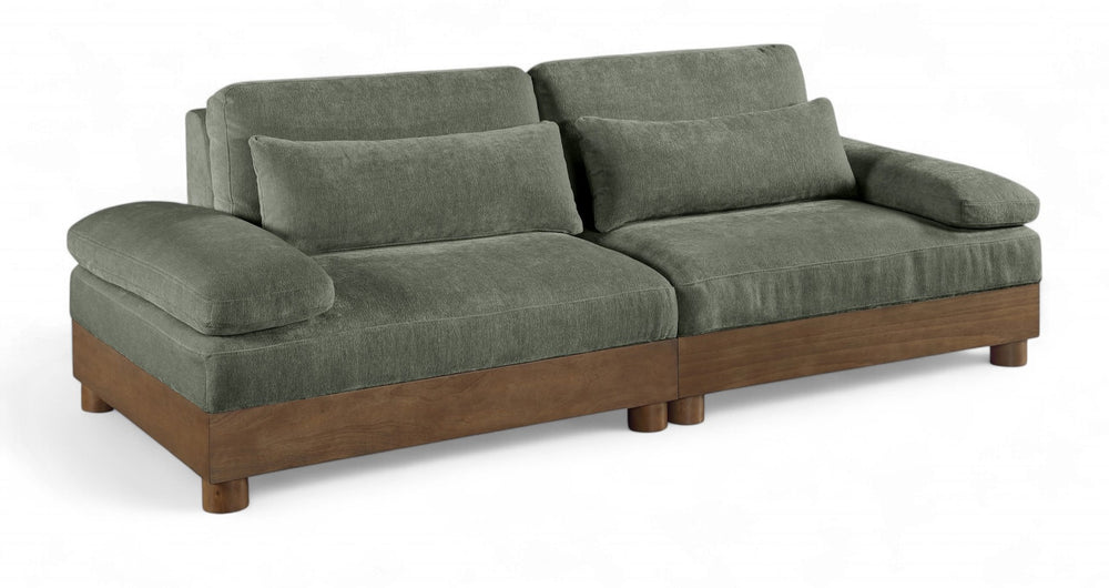Meridian Furniture Turin Two Piece Modular Sofa Green Chenille Art Deco Low Profile Living Room 606Green-S2A