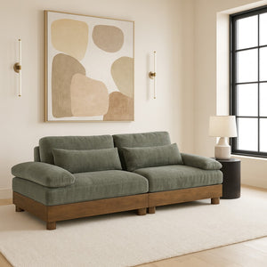 Meridian Furniture Turin Two Piece Modular Sofa Green Chenille Art Deco Low Profile Living Room 606Green-S2A