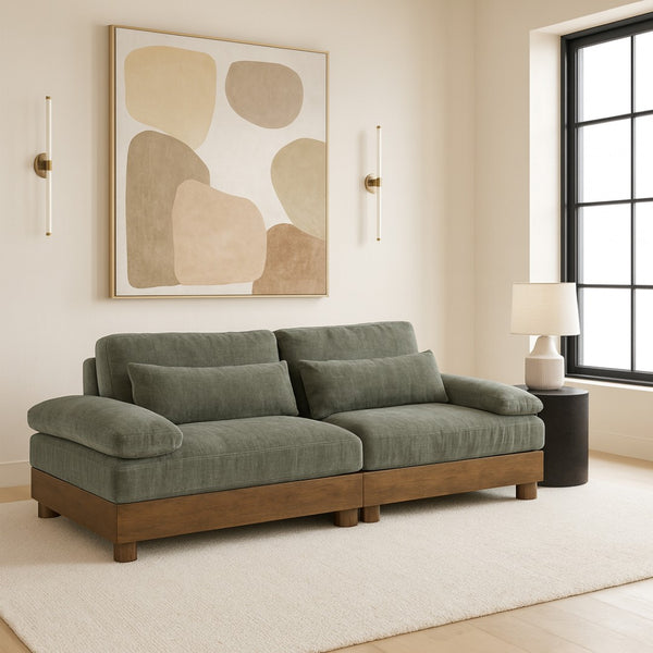 Meridian Furniture Turin Two Piece Modular Sofa Green Chenille Art Deco Low Profile Living Room 606Green-S2A