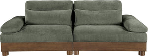 Meridian Furniture Turin Two Piece Modular Sofa Green Chenille Art Deco Low Profile Living Room 606Green-S2A