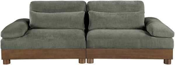 Meridian Furniture Turin Two Piece Modular Sofa Green Chenille Art Deco Low Profile Living Room 606Green-S2A